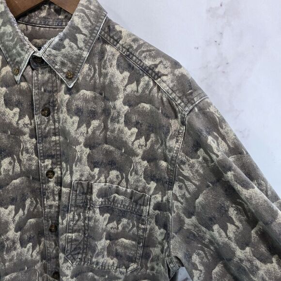 Woolrich Shirt Mens Large Bison Buffalo Animal Button Down Wildlife Vintage - Picture 9 of 10